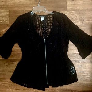 Crochet Zip Front Peplum Top